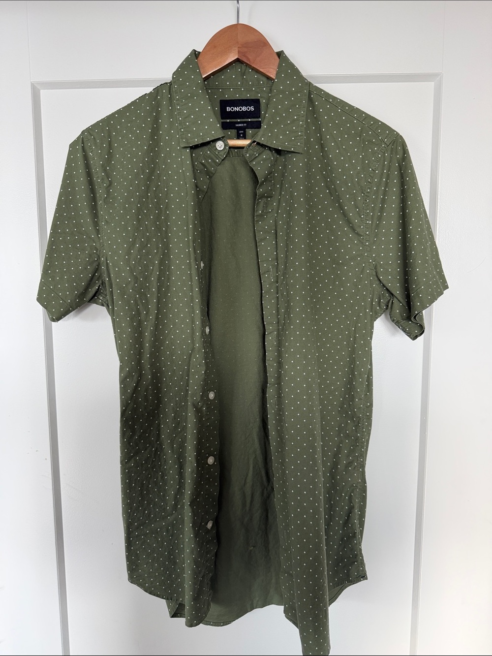 Bonobos Olive Green Short-Sleeve Shirt with White Dot Print - Picture 1 of 1